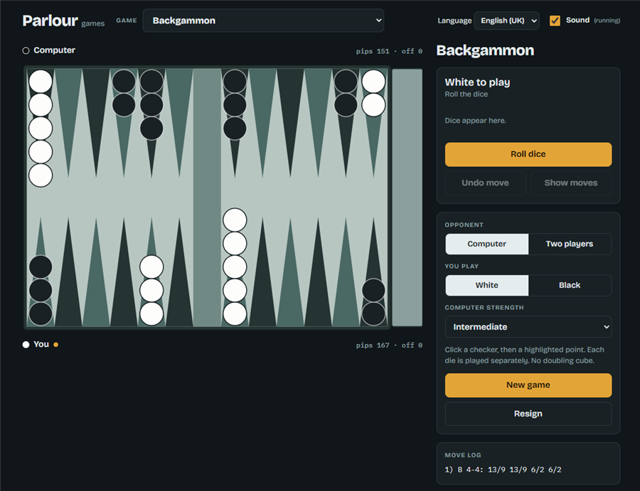Parlour backgammon board