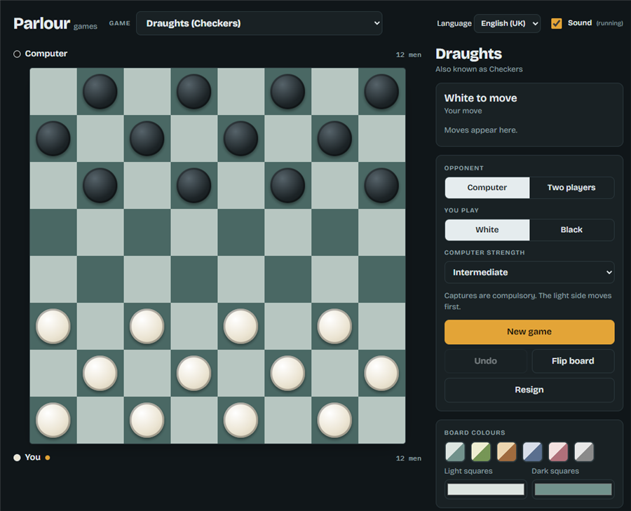 Parlour draughts board
