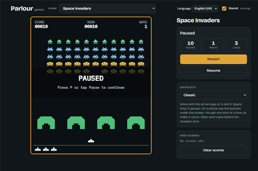 Parlour Space Invaders game