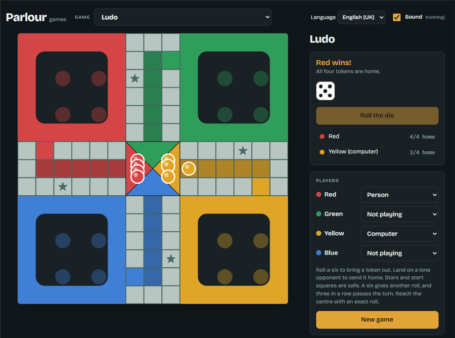 Parlour Ludo board