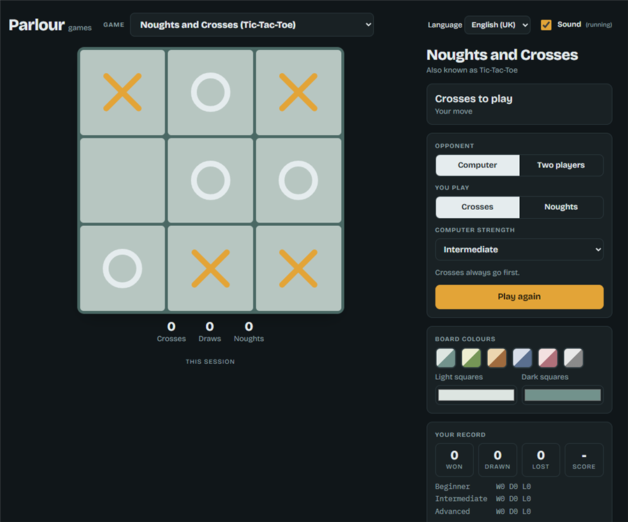 Parlour noughts and crosses grid