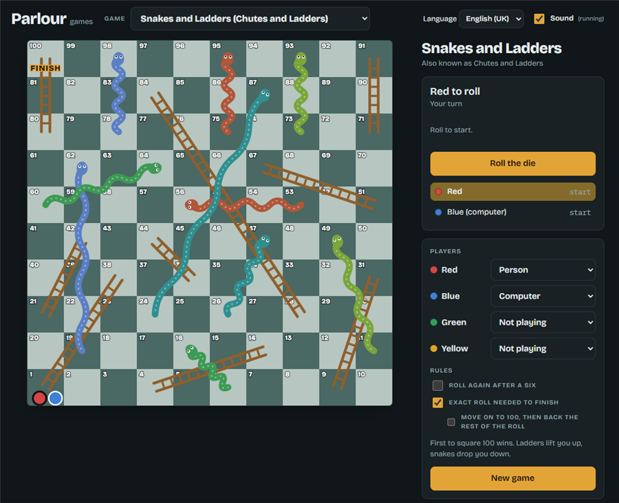 Parlour Snakes and Ladders board